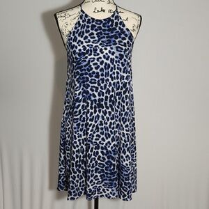 Vince Camuto XS Blue Leopard Print Halter Dress
